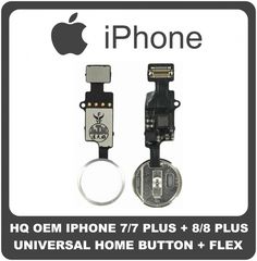 OEM Συμβατό Για Apple iPhone 7 (A1660, A1778 ) iPhone7+ (A1661, A1784) iPhone8 (A1863, A1905) iPhone8+ (A1864, A1897), Universal Home Button Κεντρικό Κουμπί + Flex Cable White Silver YF