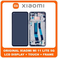 Γνήσια Original Xiaomi Mi11 Lite 5G (M2101K9G, M2101K9C, M2101K9R) LCD Display Assembly Screen Οθόνη + Touch Screen Digitizer Μηχανισμός Αφής + Frame Bezel Πλαίσιο Black Μαύρο 56000200K900 (Service Pa