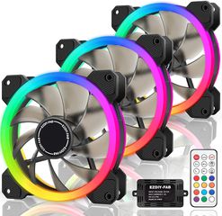 EZDIY-FAB 3 Pack Νέος ανεμιστήρας διπλού δακτυλίου RGB 120mm, ανεμιστήρες RGB LED, συγχρονισμός μητρικής κάρτας RGB με Hub X και τηλεχειριστήριο
