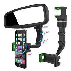Βραχίονας Βαση κινητου Celly 2021 New Multi-function Adjustable 360° Universal Rearview Mirror Phone Holder για αμαξι Μαύρο