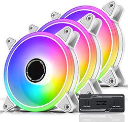 EZDIY-FAB 3 Pack ανεμιστήρας διπλού δακτυλίου RGB 120mm, ανεμιστήρες RGB LED, συγχρονισμός μητρικής κάρτας RGB με Hub X και τηλεχειριστήριο - Ασπρος