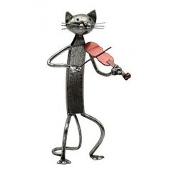 Metal Cat with Violin 12x14x27,50εκ. Γκρι