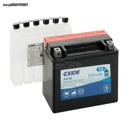 ΜΠΑΤΑΡΙΑ ΜΟΤΟ ETX14-BS,YTX14-BS 12V 12Ah 200A 150x90x145mm AGM EXIDE ΑΡΙΣΤΕΡΗ