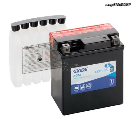 ΜΠΑΤΑΡΙΑ ΜΟΤΟ ETX7L-BS,YTX7L-BS 12V 6Ah 100A 115x70x130mm AGM EXIDE ΔΕΞΙΑ