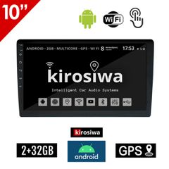 Ηχοσύστημα 10" ιντσών Kirosiwa 2+32GB Android με WI-FI GPS Playstore Youtube (2GB Ram 32GB Rom οθόνη αφής USB 2 GB Ελληνικός πλοηγός Navi OBD αυτοκινήτου OEM 2DIN Bluetooth Mirrorlink Universal 4x60W)