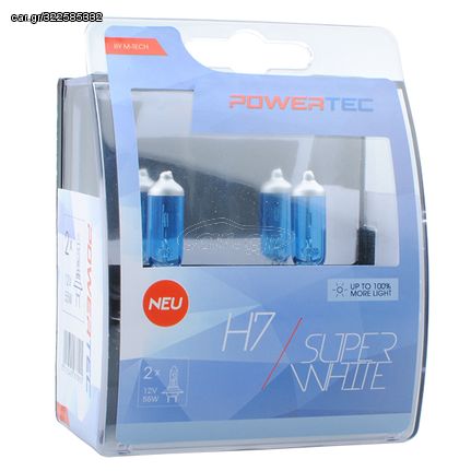 H7 12V 55W 3.450K  PX26d POWERTECK SUPERWHITE 2ΤΕΜ. M-TECH