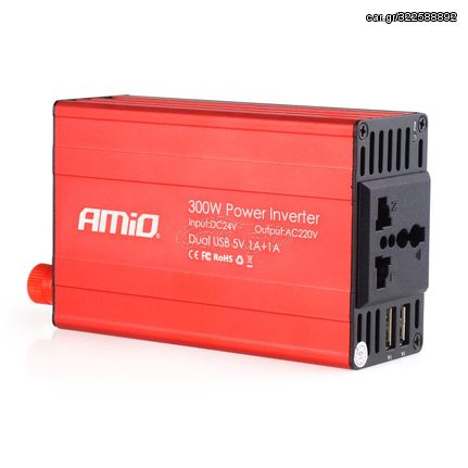INVERTER 24>230V max300W-peak600W ME 2 USB AMiO – 1 ΤΕΜ.