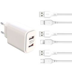 XO Φορτιστής με 2 Θύρες USB-A και Καλώδιο Lightning Λευκός (L90C)