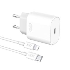 XO Φορτιστής με Θύρα USB-C και Καλώδιο Lightning Power Delivery Λευκός (L91)