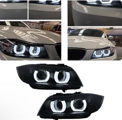ΦΑΝΑΡΙΑ ΕΜΠΡΟΣ 3D Angel Eyes LED DRL Xenon Headlights  BMW 3 Series E90 E91 LCI with AFS (2008-2011) Black