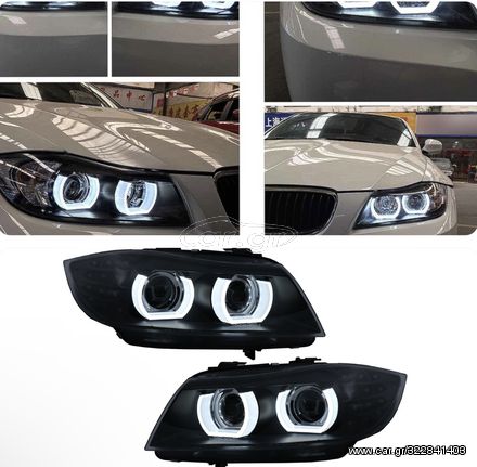 ΦΑΝΑΡΙΑ ΕΜΠΡΟΣ 3D Angel Eyes LED DRL Xenon Headlights  BMW 3 Series E90 E91 LCI with AFS (2008-2011) Black