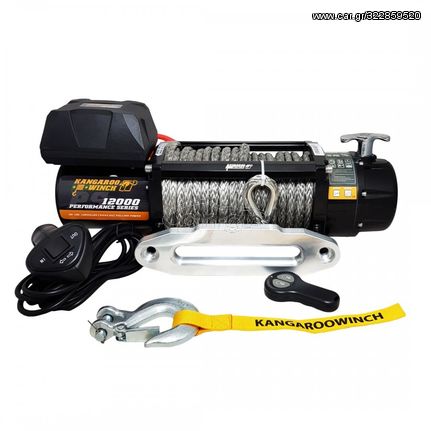 Ηλεκτρικός εργάτης KANGAROO WINCH 12000SR με Συνθετικό Σχοινί και τηλεχειριστήριο 12V Για 5443 KG