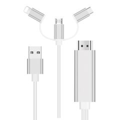 Καλώδιο 3-in-1 Lighting / Type-C / Micro USB σε HDMI για iOS και Android Devices Mirroring Cellphone Screen to TV / Projector / Monitor Adapter - Λευκό