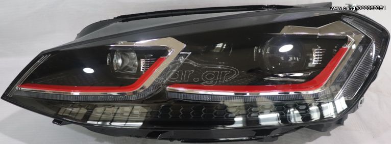 Φανάρια εμπρός VW Golf 7 (2012-2016) look Golf 7.5 με LED Dynamic φλας, με κόκκινη λωρίδα