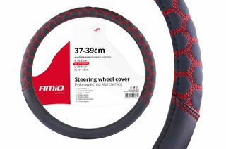Κάλυμμα τιμονιού με κοκκινες ραφές MEDIUM 37-39CM AMIO SWC-23M 02560