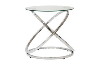 Τραπέζι βοηθητικό "SABIN" από μέταλλο/γυαλί σε ασημί χρώμα Φ50x50