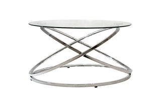Τραπέζι σαλονιού "SABIN" από μέταλλο/γυαλί σε ασημί χρώμα Φ80x43