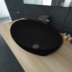 Πολυτελής Κεραμικός Νιπτήρας Οβάλ Μαύρος 40 x 33 cm 140675