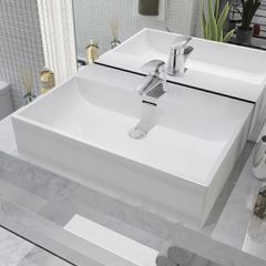 Νιπτήρας με Οπή Βρύσης Λευκός 60,5 x 42,5 x 14,5 εκ. Κεραμικός 142347
