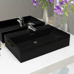 Νιπτήρας με Οπή Βρύσης Μαύρος 60,5 x 42,5 x 14,5 εκ. Κεραμικός 142742