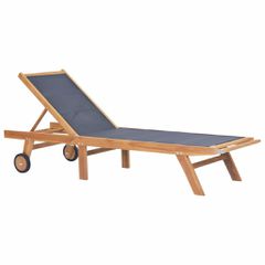 Ξαπλώστρα Πτυσσόμενη από Μασίφ Ξύλο Teak και Textilene με Ρόδες 44668