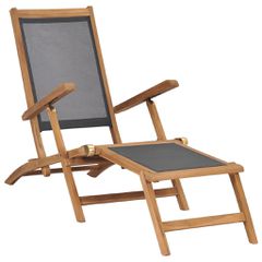 Ξαπλώστρα με Υποπόδιο Μαύρη από Μασίφ Ξύλο Teak 47410