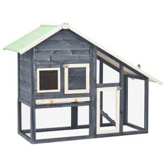 Κλουβί Κουνελιών Γκρι/Λευκό 140x63x120 εκ. Μασίφ Ξύλο Ελάτης 170869