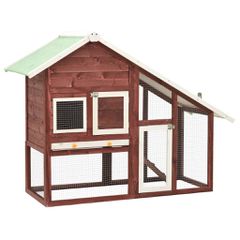 Κλουβί Κουνελιών Μόκα/Λευκό 140x63x120 εκ. Μασίφ Ξύλο Ελάτης 170870