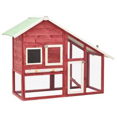 Κλουβί Κουνελιών Κόκκινο/Λευκό 140x63x120 εκ. Μασίφ Ξύλο Ελάτης 170871