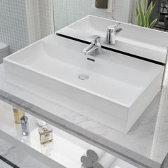Νιπτήρας με Οπή Βρύσης Λευκός 76 x 42,5 x 14,5 εκ. Κεραμικός 142348