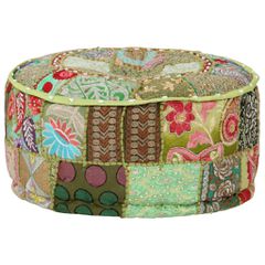 Πουφ Patchwork Στρογγυλό Χειροποίητο Πράσινο 40x20 εκ. Βαμβάκι 246573