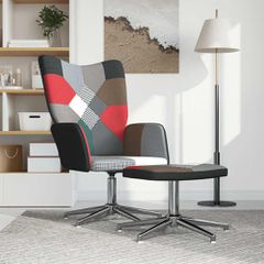 Πολυθρόνα Relax Σχέδιο Patchwork Υφασμάτινη με Σκαμπό 328202-thumb-1