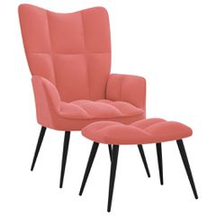 Πολυθρόνα Relax Ροζ Βελούδινη με Σκαμπό 328088