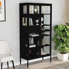 Ντουλάπα Βιτρίνας Μαύρη 90 x 40 x 180 εκ. Ατσάλι / Ψημένο Γυαλί 336079