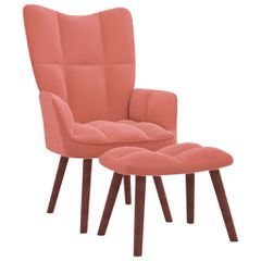 Πολυθρόνα Relax Ροζ Βελούδινη με Σκαμπό 328066