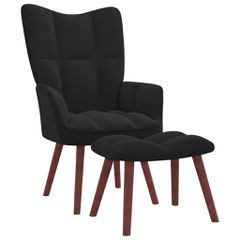 Πολυθρόνα Relax Μαύρη Βελούδινη με Σκαμπό 328068