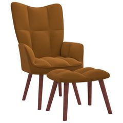 Πολυθρόνα Relax Καφέ Βελούδινη με Σκαμπό 328070