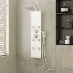 Στήλη Ντους Υδρομασάζ Λευκή 25 x 47,5 x 130 εκ. από Γυαλί 151419