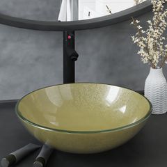 Νιπτήρας Μπάνιου με Βρύση& Βαλβίδα Πατητή από Ψημ. Γυαλί Χρυσός 3098460