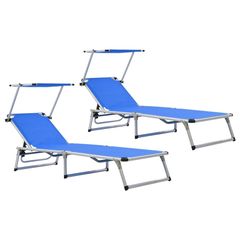 312457  FOLDING SUN LOUNGERS WITH ROOF 2 PCS ALUMINIUM&TEXTILENE; BLUE 312457