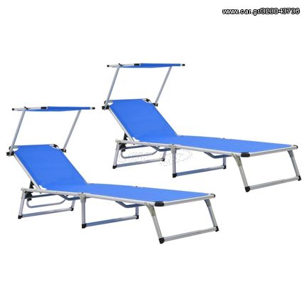 312457  FOLDING SUN LOUNGERS WITH ROOF 2 PCS ALUMINIUM&TEXTILENE; BLUE 312457