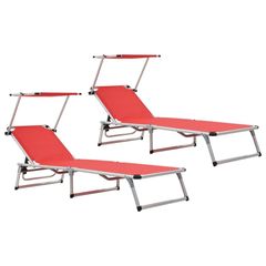 312459  FOLDING SUN LOUNGERS WITH ROOF 2 PCS ALUMINIUM&TEXTILENE; RED 312459