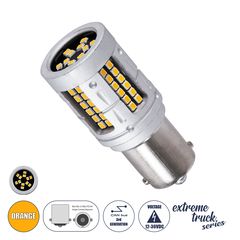 GloboStar® 1156 - BA15S - P21W 81276 Λάμπα Αυτοκινήτου & Φορτηγού LED  3rd Generation Can-Bus Extreme Truck Series 72xSMD3030 7W 840lm 360° DC 12-36V IP20 Φ2 x Υ5cm Πορτοκαλί