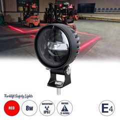 GloboStar® 85340 E4 Mark Forklift Safety Lights - Φώτα Προειδοποίησης & Διαγράμμισης Ασφαλείας για Περονοφόρα - Κλάρκ LED 8W DC 12-80V Αδιάβροχο IP67 Κόκκινο Μ8.5 x Π6.5 x Υ12cm