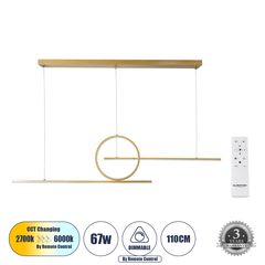 GloboStar® TEREZA 61289 Κρεμαστό Φωτιστικό Οροφής Design LED CCT 67W 7504lm 300° AC 220-240V - Εναλλαγή Φωτισμού μέσω Τηλεχειριστηρίου All In One Ψυχρό 6000k+Φυσικό 4500k+Θερμό 2700k Dimmable Μ110 x Π