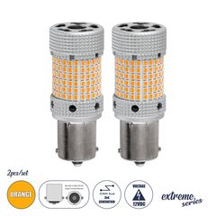 GloboStar® 1156 - BA15S - P21W 81477-B Λάμπες Αυτοκινήτου LED  3rd Generation Can-Bus Extreme Series 150xSMD2016 28W 2240lm 360° DC 12-16V IP20 Φ2.1 x Υ5.5cm Πορτοκαλί - Σετ 2 Τεμαχίων σε Box