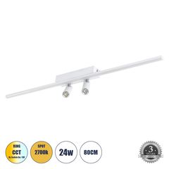 GLOBOSTAR® BARETTI 61227 Φωτιστικό Οροφής Linear Design LED CCT με Κινούμενα Σποτ LED Downlight 24W 2688lm 160° & 45° AC 220-240V IP20  - Εναλλαγή Φωτισμού μέσω Διακόπτη On/Off All In One Ψυχρό 6000k+