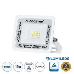 GloboStar® ATLAS 61404 Επαγγελματικός Προβολέας LED 10W 1250lm 120° AC 220-240V - Αδιάβροχος IP67 - Μ10 x Π2 x Υ8cm - Λευκό - Ψυχρό Λευκό 6000K - LUMILEDS Chips - TÜV Rheinland Certified - 5 Years War