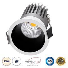 GloboStar® MICRO-B 60240 Χωνευτό LED Spot Downlight TrimLess Φ6cm 7W 910lm 38° AC 220-240V IP20 Φ6 x Υ7.8cm - Στρόγγυλο - Λευκό με Μαύρο Κάτοπτρο - Φυσικό Λευκό 4500K - Bridgelux COB - 5 Years Warrant