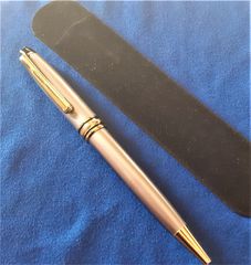 Ballpoint Pen Metallic Silver Plated with Gold Details Type MONT BLANC with New Black Ink Refill